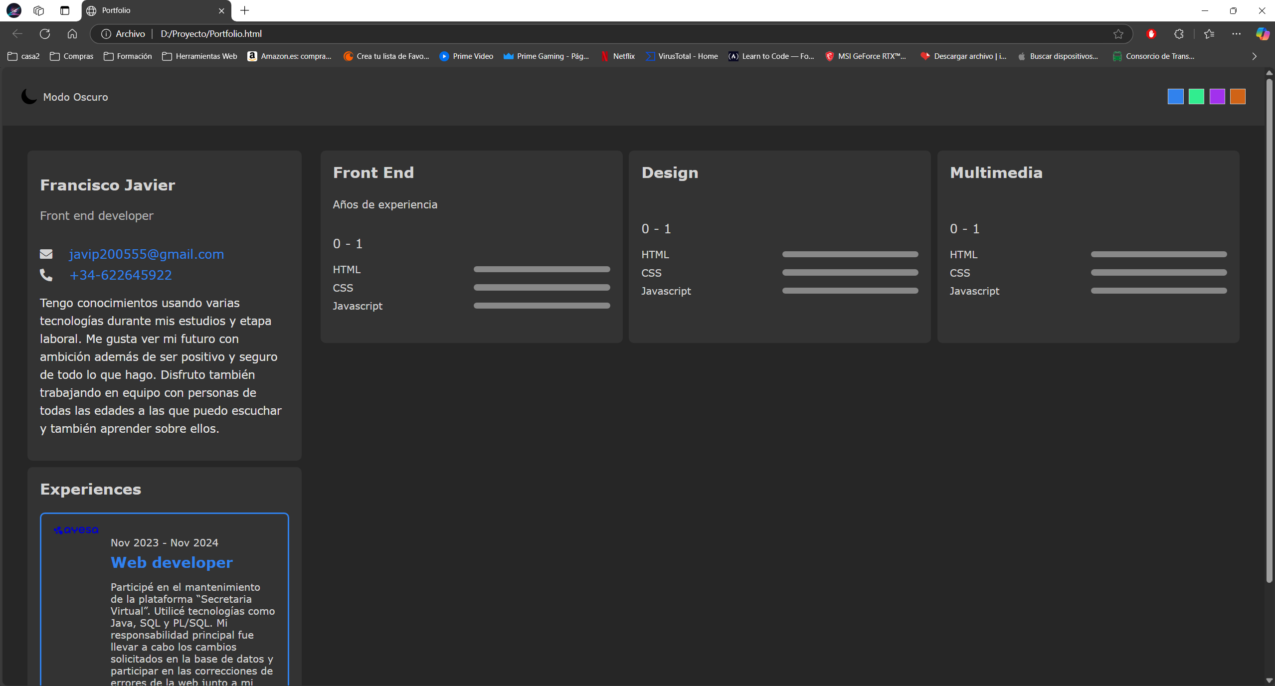 Portfolio page